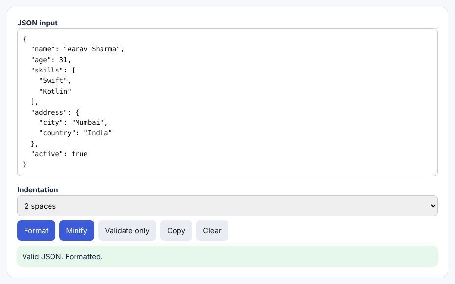 JSON formatted with 2-space indentation and a valid JSON message