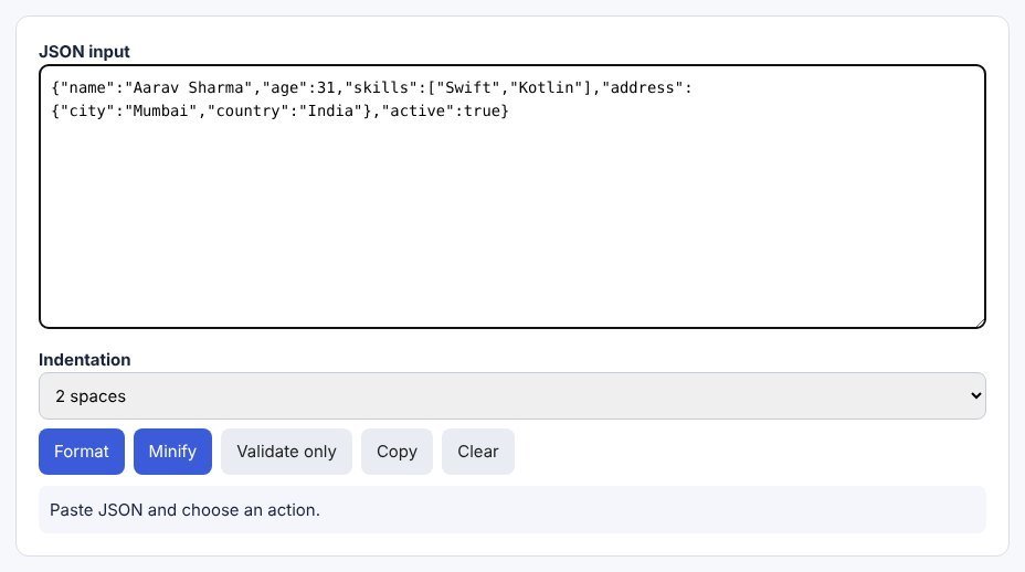 Minified JSON pasted into the JSON Formatter